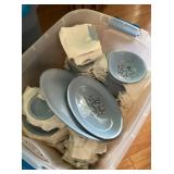 Tote of Homer Laughlin Skytone dishes