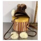 Hat with fur pompoms and hat box
