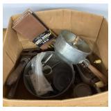 Box of vintage kitchen ware