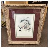 Hummingbird print in ornate frame 19x24