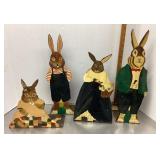 4 folk art rabbits
