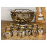 Rogers Bros. silverplate punch bowl with 12 cups