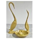 Mid century modern ceramic cranes and ashtray