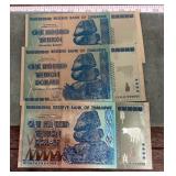 3 Zimbabwe $100 trillion gold foil notes