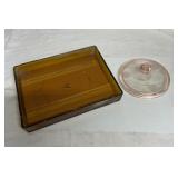 Glass tray and pink glass lid