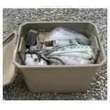 Tote of plumbing supplies