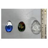 3 collectible glass eggs