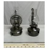 2 vintage oil lamps with wall brackets