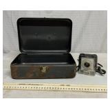 Metal box and vintage Kodak camera