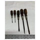 5 Mac Wooden-handled flathead screwdrivers