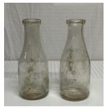 Set of 2 vintage glass milk bottles