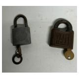 2 vintage padlocks with keys