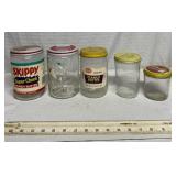 5 Old Skippy, Peter Pan, IGA peanut butter jars