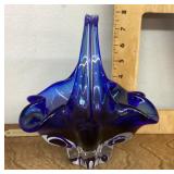 Blue Czech art glass basket