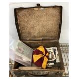 Antique case with assorted collectibles