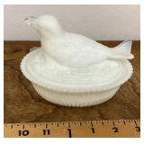 Milk glass bird on nest