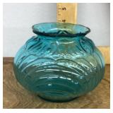 Teal art glass rose bowl