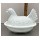 Milk glass hen on a nest
