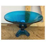Teal blue glass compote