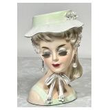 6' Japan lady head vase with pearls & hat