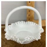 Fenton milk glass hobnail ruffled basket