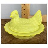 Yellow milk glass hen on nest