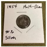 1854 half dime drilled