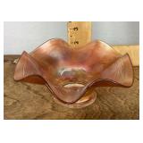 Carnival glass ruffled dish