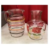 2 Vintage decorated glass pitchers