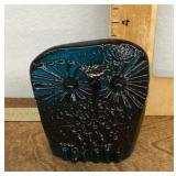 Heavy blue Blenko glass owl