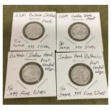 Four 1/10th oz fine silver coins