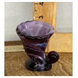 Purple slag glass cornucopia toothpick holder