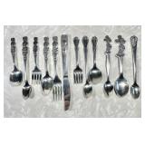 12 assorted stainless children's flatware