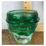 Heavy green Czech art glass vase