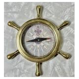 Brass S. Emery Salem ship's wheel desk compass