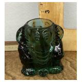 Green glass elephant toothpick holder
