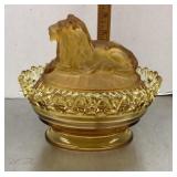 Amber Imperial Glass lion candy dish