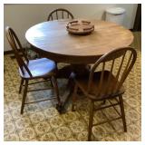 45' round pedestal clawfoot table and 3 chairs