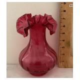Cranberry glass ruffle edge vase