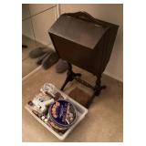 23' Sewing box, notions, iron, glue gun