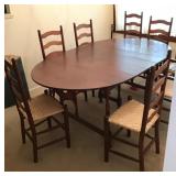 Oval drop leaf table & 8 ladderback chairs