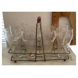 8 vintage Coca-Cola glasses with rack