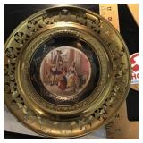 Bone china plate in brass frame