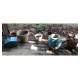 Planter pots and and bird feeder --in back yard