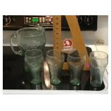 Glass Coca-Cola pitcher and 4 glasses