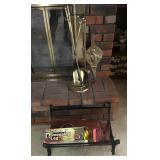 Brass fireplace tools and log holder