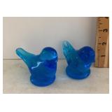2 glass blue birds