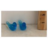 2 mini glass blue birds