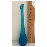 Tall blue swung glass vase