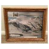 Framed Alpine scene photo and stamp
